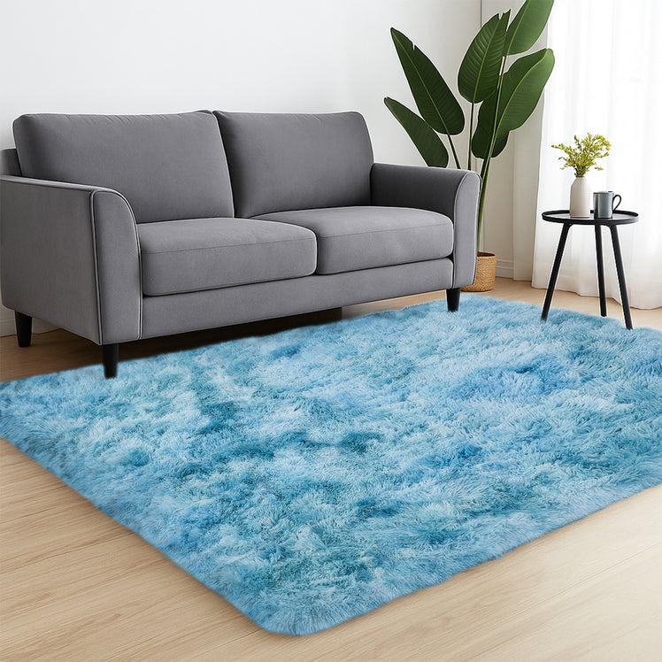 Faux Fur Anti Slip Soft Plush Shaggy Rug Tie Dye Teal