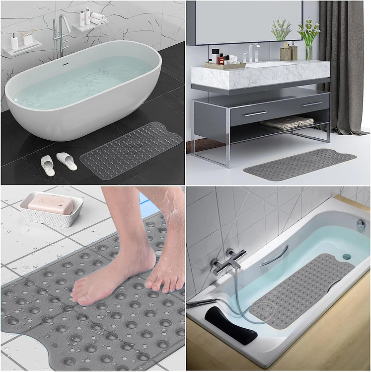 Bath Shower Mat Non Slip PVC Bathroom Rubber Grey