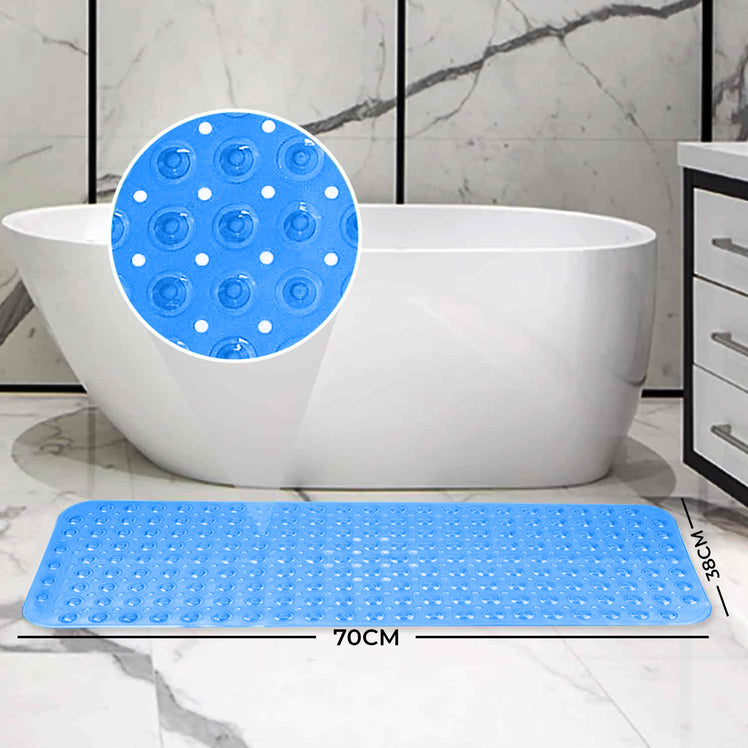 Bath Shower Mat Non Slip PVC Bathroom Rubber Light Blue
