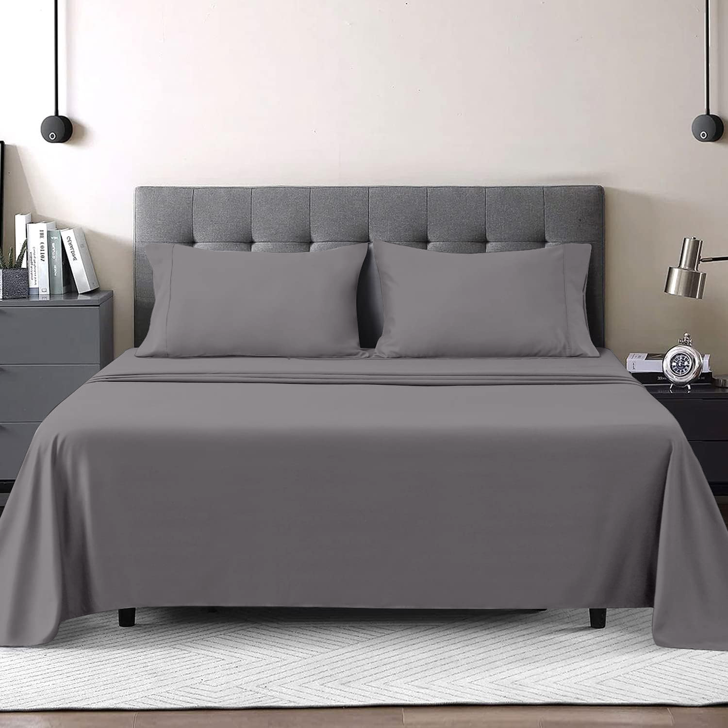 Grey Flat Sheets Egyptian Cotton Oxford Homeware