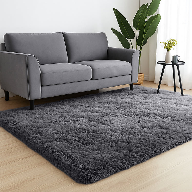 Large Grey Shaggy Rug Faux Fur Soft Fluffy