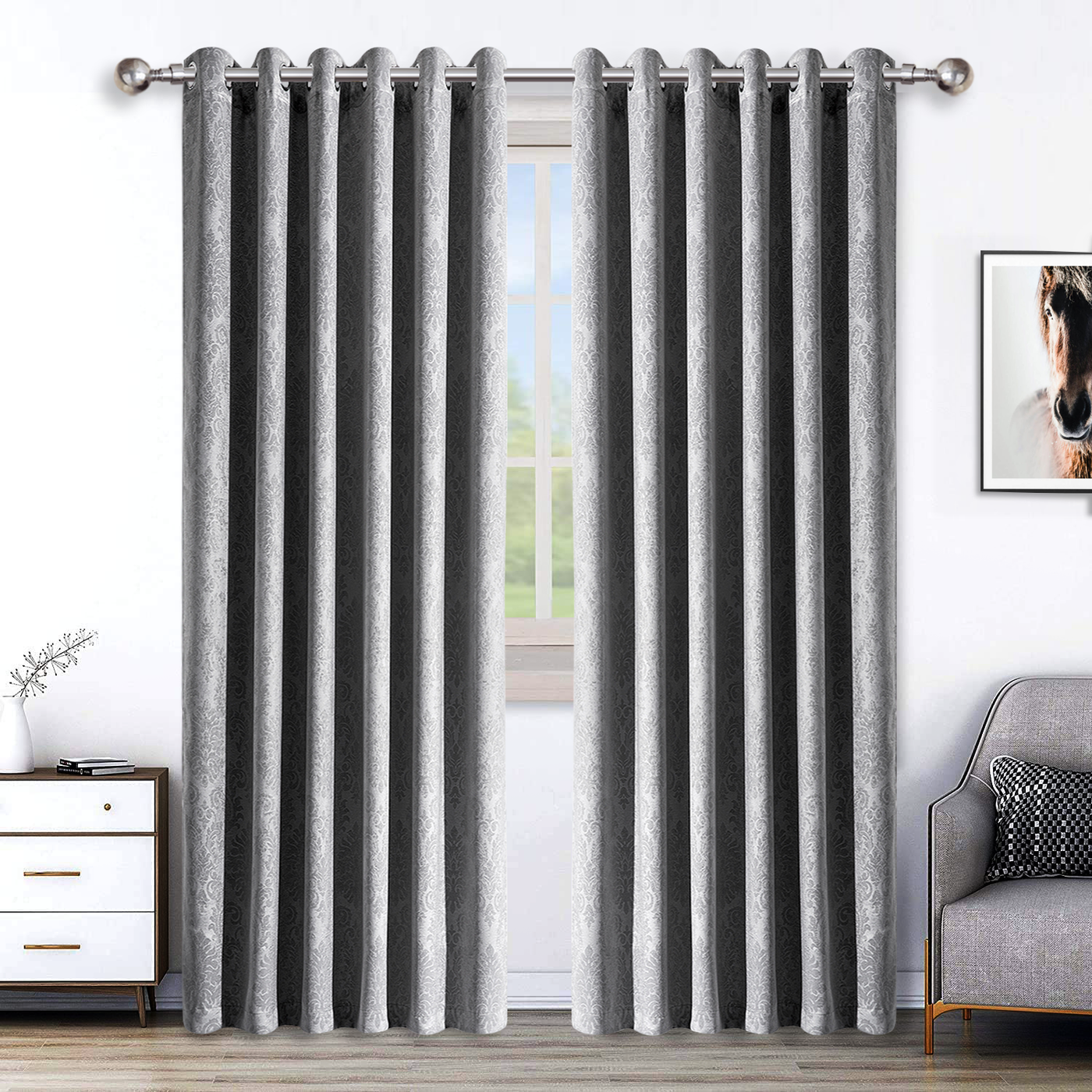 Embossed Blackout Eyelet Curtains Silver