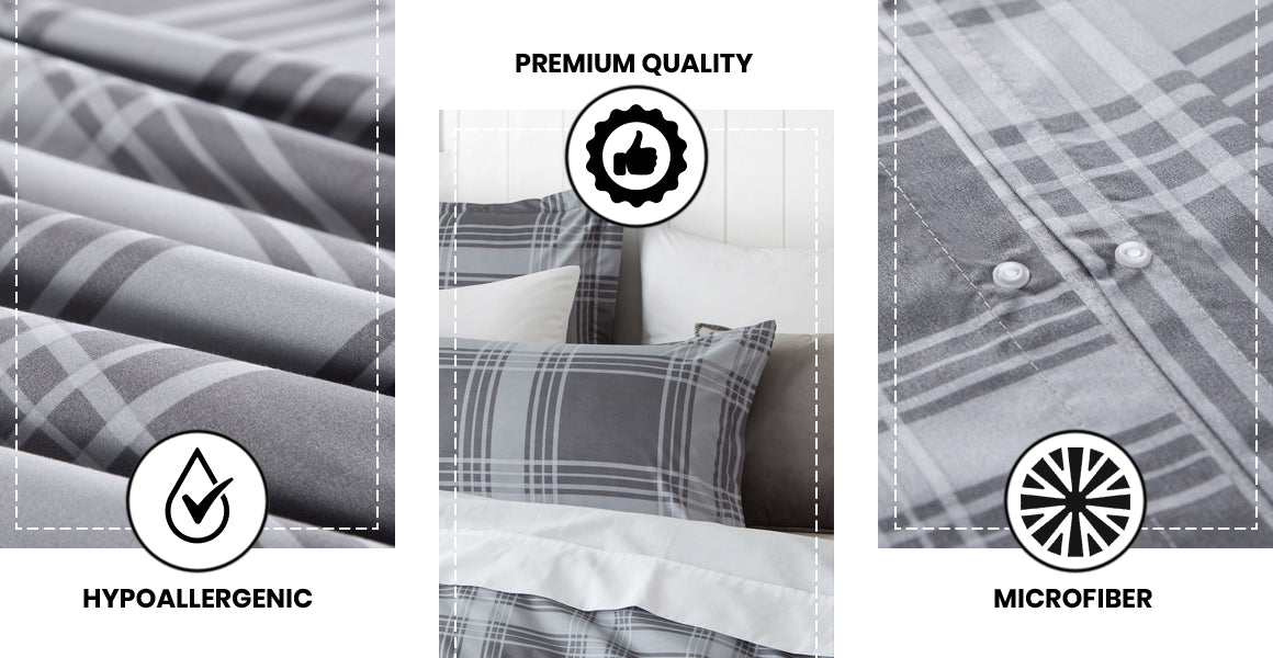 Check Pattern Bed Linen Grey Check Printed Duvet Cover Set | Oxford Homeware