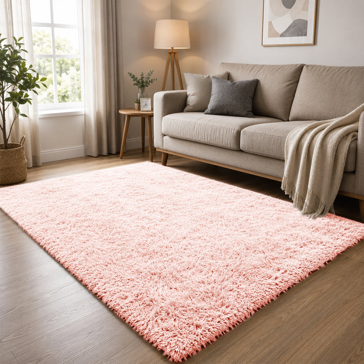 Pink Shaggy Rug Faux Fur Anti Slip Soft Fluffy