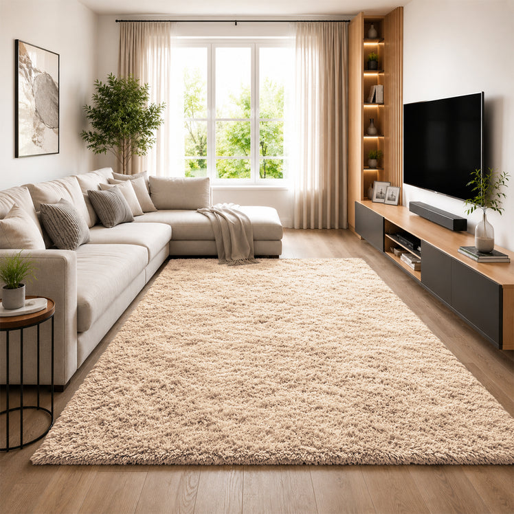 Beige Shaggy Rug Faux Fur Anti Slip Soft Fluffy