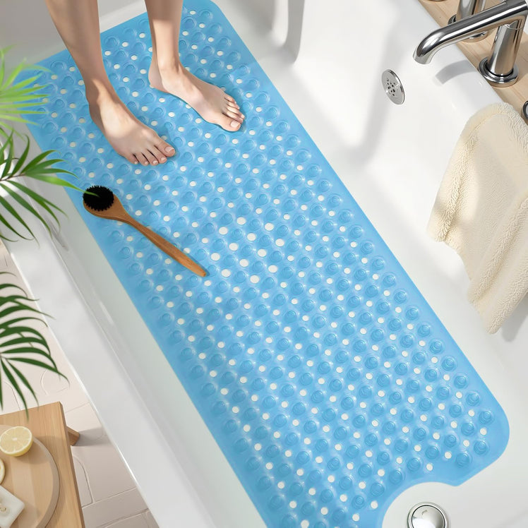 Bath Shower Mat Non Slip PVC Bathroom Rubber Light Blue