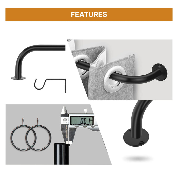 Room Darkening Extendable Blackout Metal Curtain Pole Set