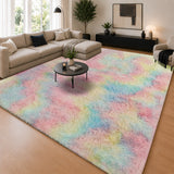 Faux Fur Anti Slip Soft Plush Shaggy Rug Rainbow