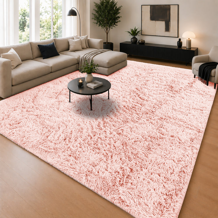 Pink Shaggy Rug Faux Fur Anti Slip Soft Fluffy