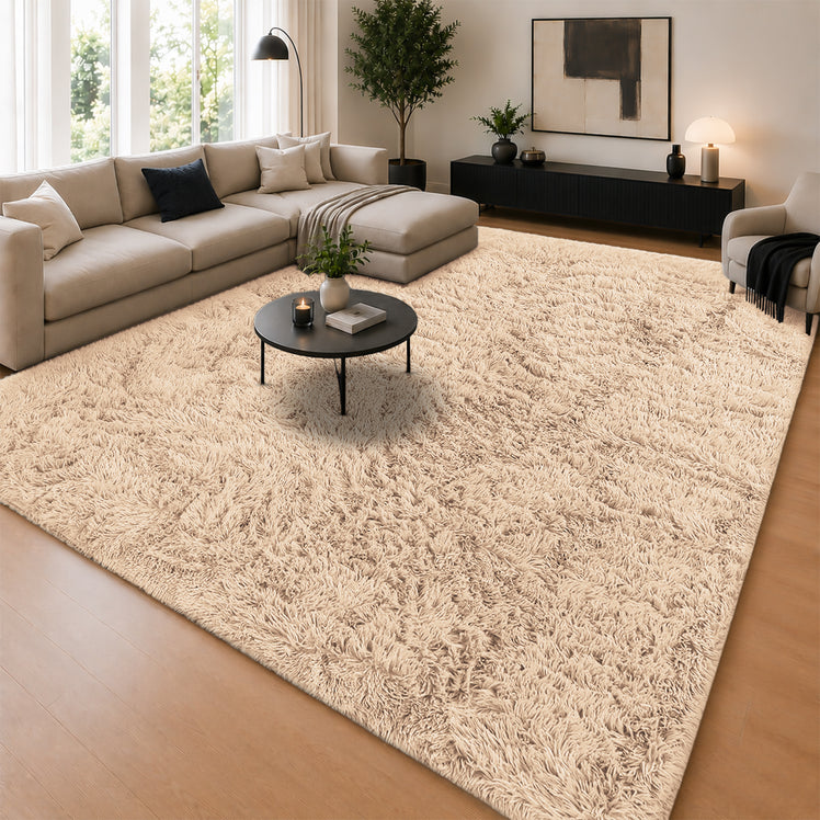 Beige Shaggy Rug Faux Fur Anti Slip Soft Fluffy