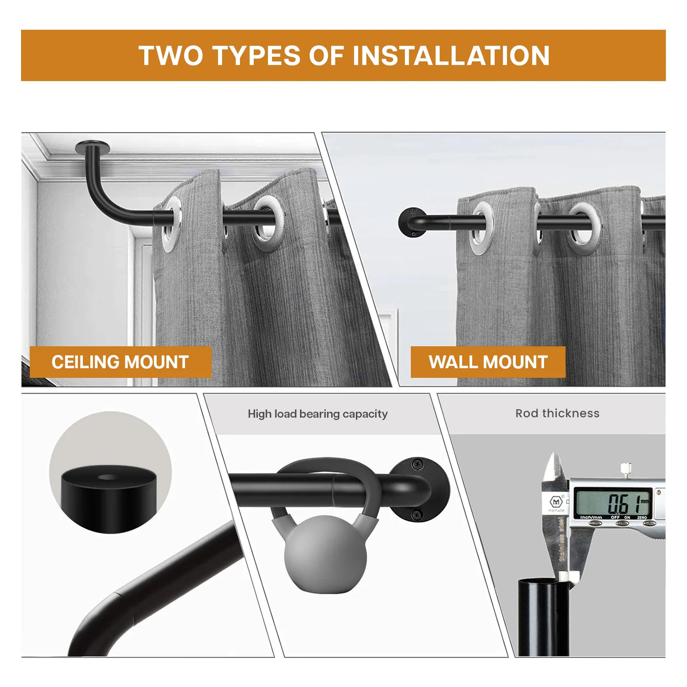 Room Darkening Extendable Blackout Metal Curtain Pole Set