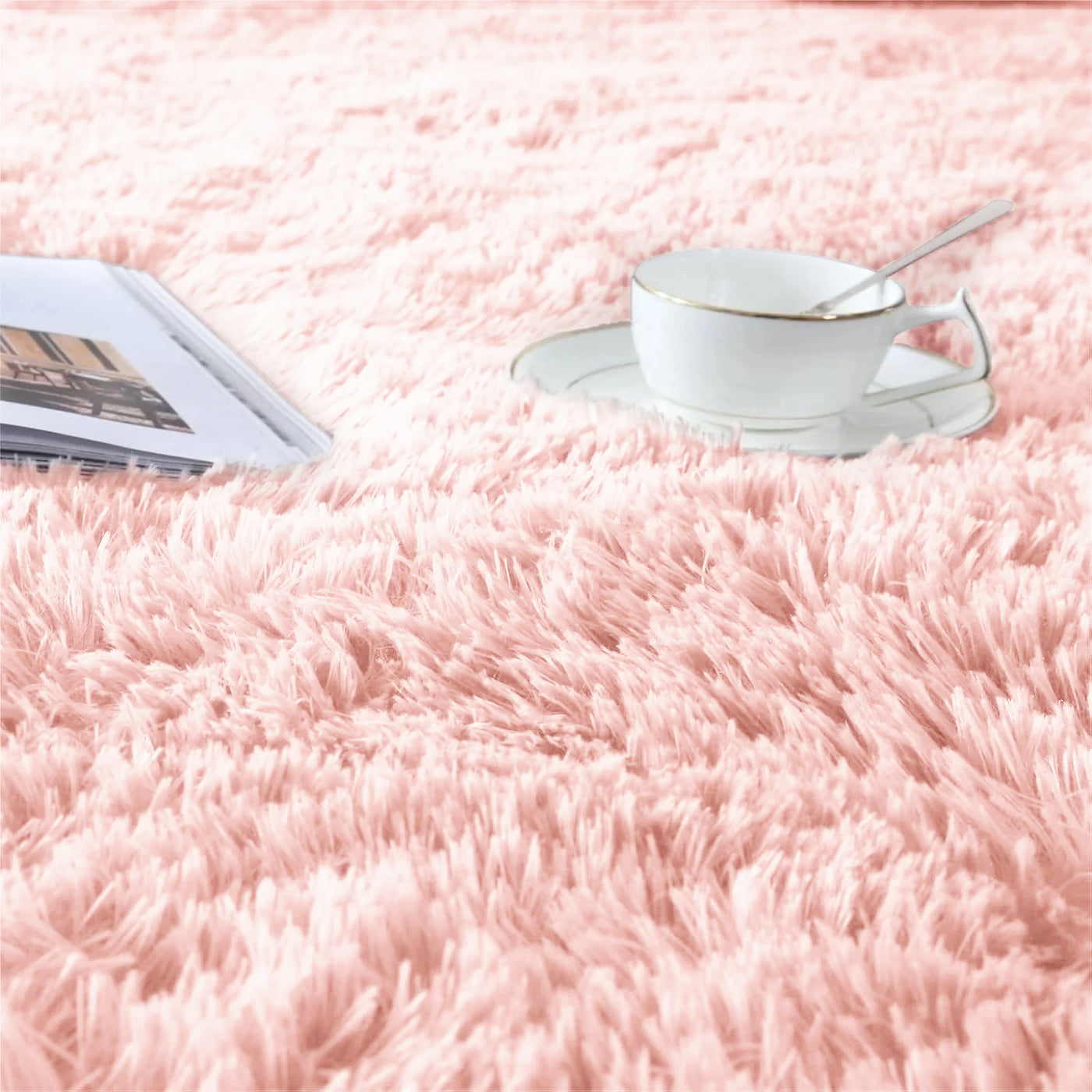 Pink Shaggy Rug Faux Fur Anti Slip Soft Fluffy