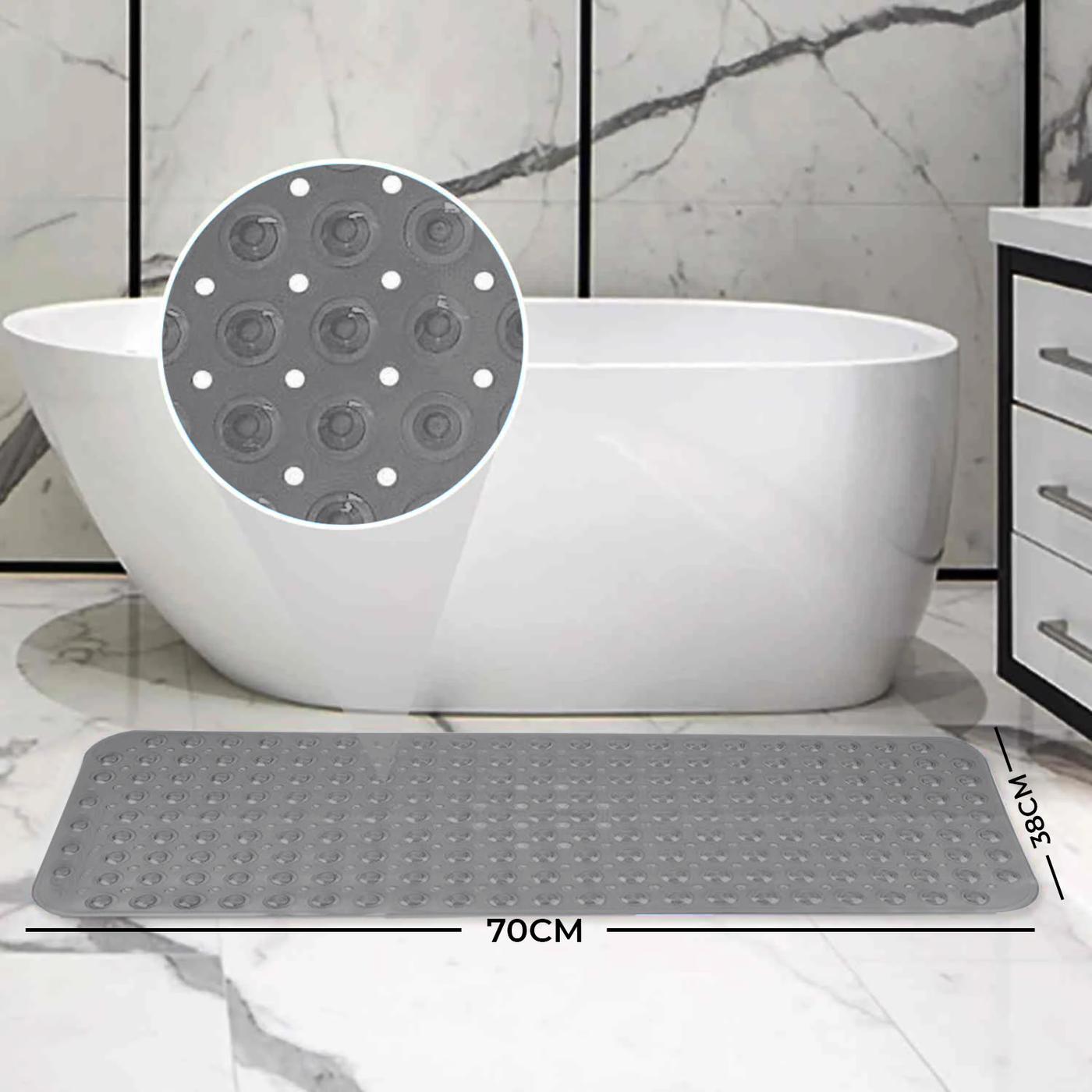 Bath Shower Mat Non Slip PVC Bathroom Rubber Grey