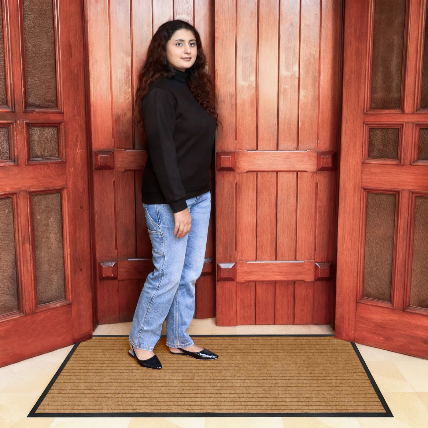 Non Slip Rubber Door Mat Brown Indoor & Outdoor