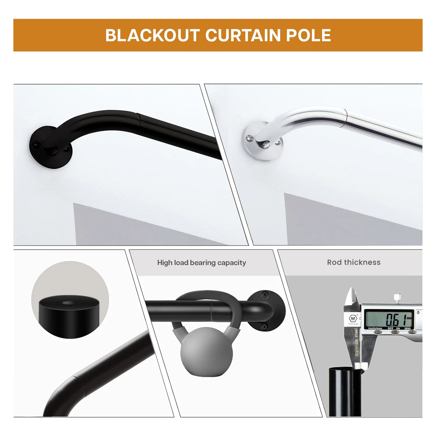 Room Darkening Extendable Blackout Metal Curtain Pole Set