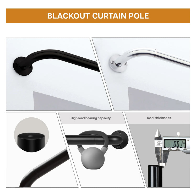 Room Darkening Extendable Blackout Metal Curtain Pole Set