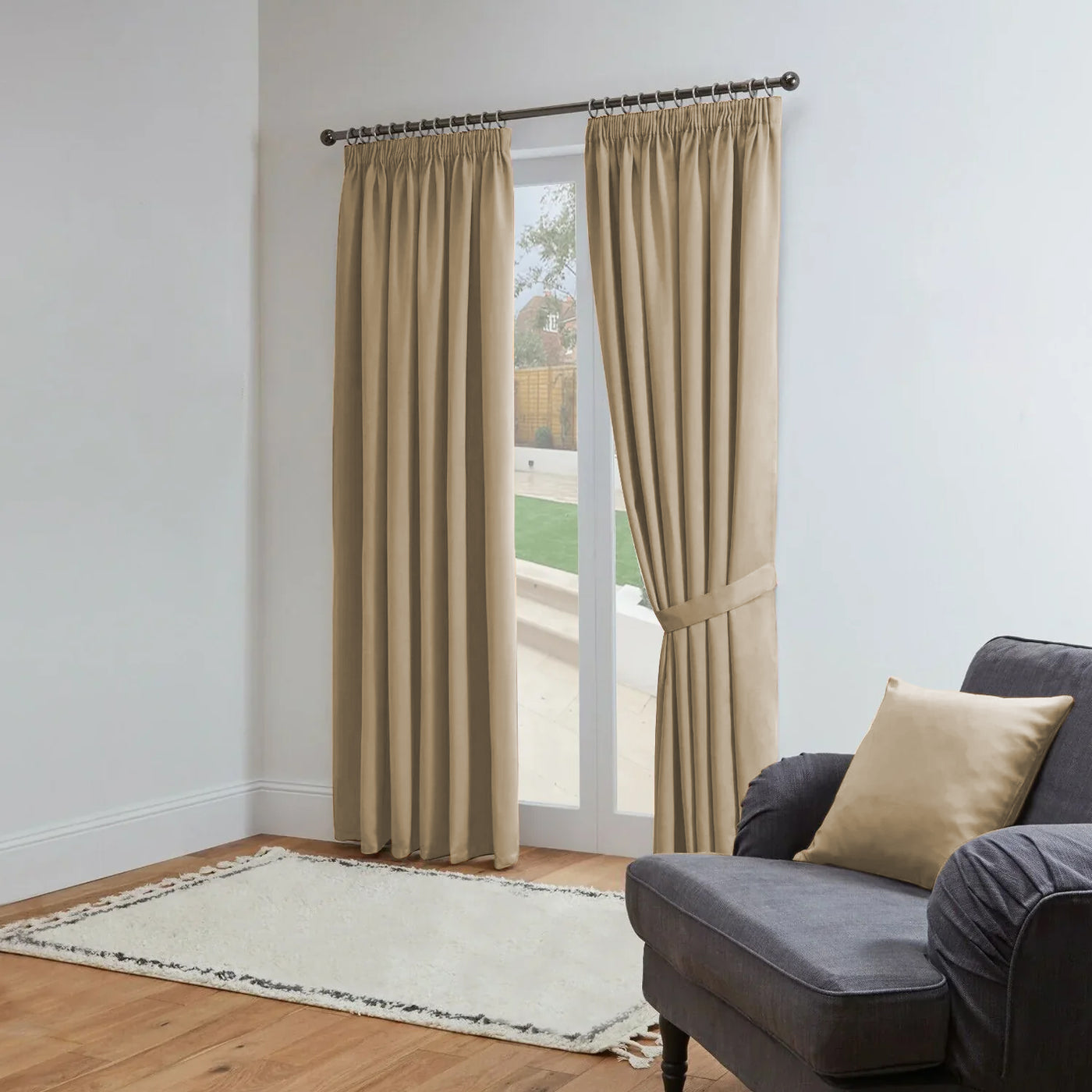 Pencil Pleat Blackout Curtains Beige