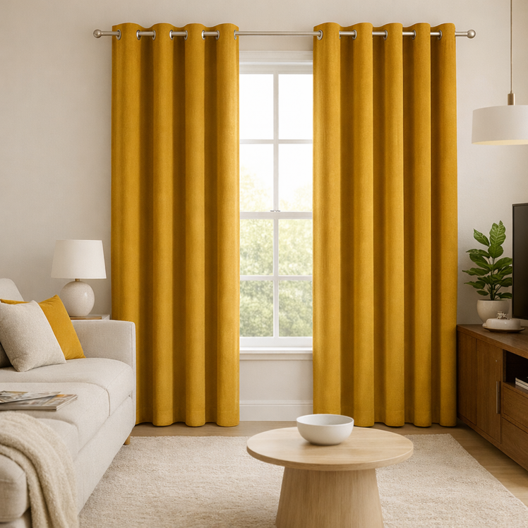 Ochre Velvet Eyelet Curtains