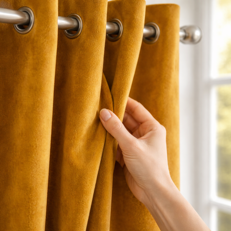 Ochre Velvet Eyelet Curtains