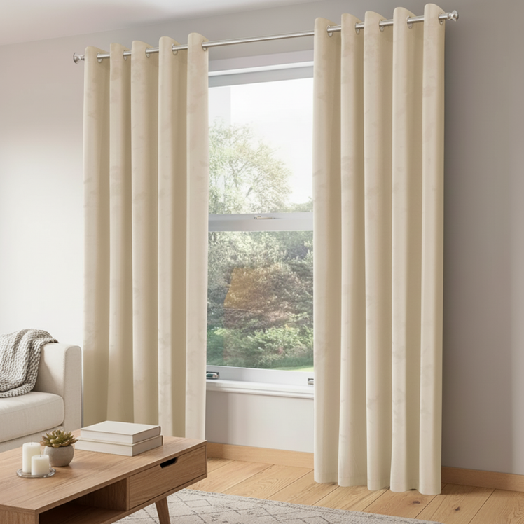 Beige Velvet Eyelet Curtains