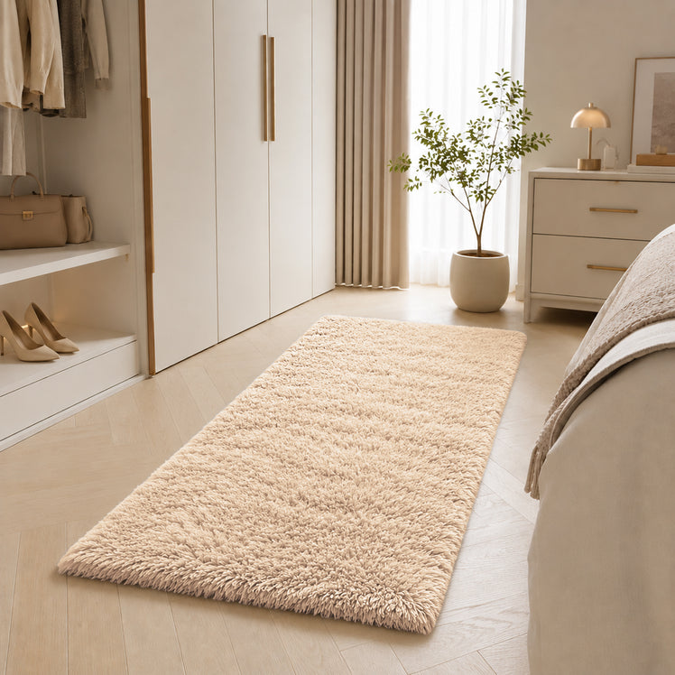 Beige Shaggy Rug Faux Fur Anti Slip Soft Fluffy