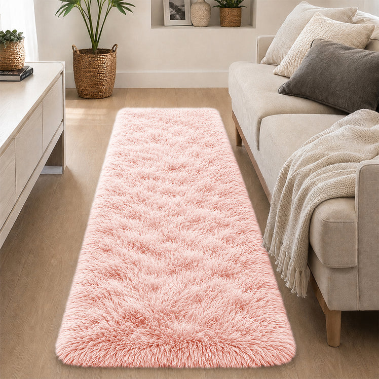 Pink Shaggy Rug Faux Fur Anti Slip Soft Fluffy