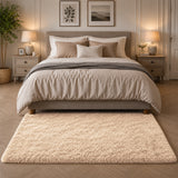 Beige Shaggy Rug Faux Fur Anti Slip Soft Fluffy