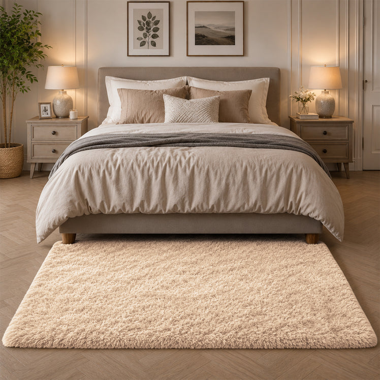 Beige Shaggy Rug Faux Fur Anti Slip Soft Fluffy