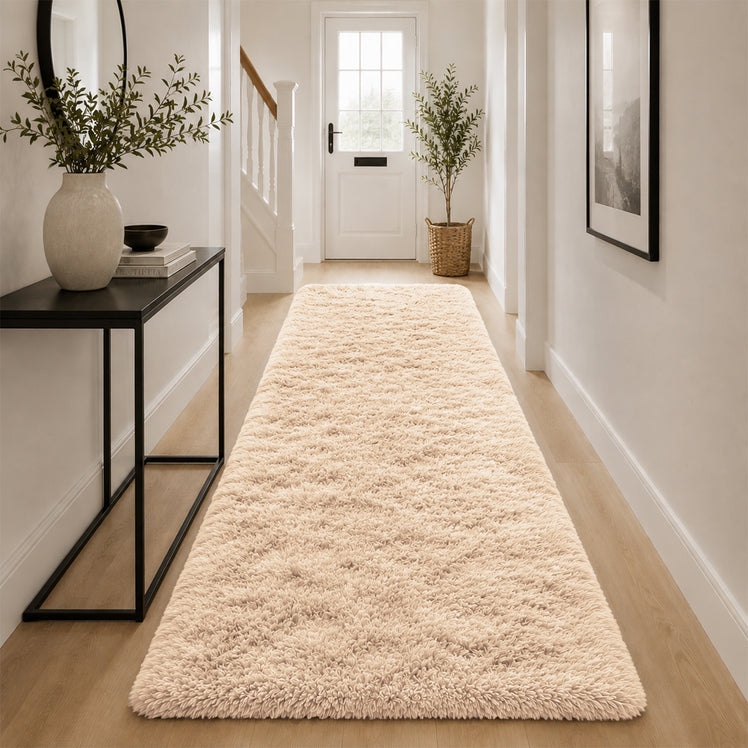 Beige Shaggy Rug Faux Fur Anti Slip Soft Fluffy