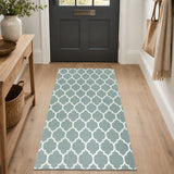 Non-Slip Geometric Lattice Area Rug Dusty Blue & White