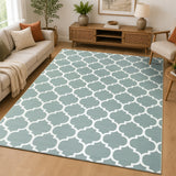 Non-Slip Geometric Lattice Area Rug Dusty Blue & White