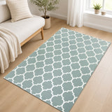 Non-Slip Geometric Lattice Area Rug Dusty Blue & White