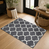 Non-Slip Geometric Lattice Printed Area Rug Grey & White