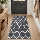 Non-Slip Geometric Lattice Printed Area Rug Grey & White