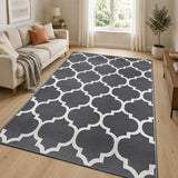 Non-Slip Geometric Lattice Printed Area Rug Grey & White