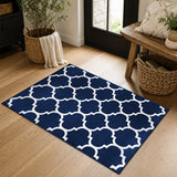 Non-Slip Geometric Lattice Printed Area Rug Navy & White