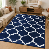 Non-Slip Geometric Lattice Printed Area Rug Navy & White