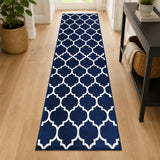 Non-Slip Geometric Lattice Printed Area Rug Navy & White