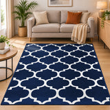 Non-Slip Geometric Lattice Printed Area Rug Navy & White