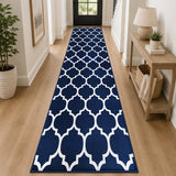 Non-Slip Geometric Lattice Printed Area Rug Navy & White