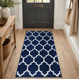Non-Slip Geometric Lattice Printed Area Rug Navy & White