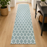 Non-Slip Geometric Lattice Area Rug Dusty Blue & White