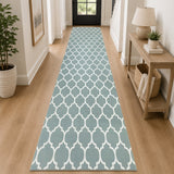 Non-Slip Geometric Lattice Area Rug Dusty Blue & White