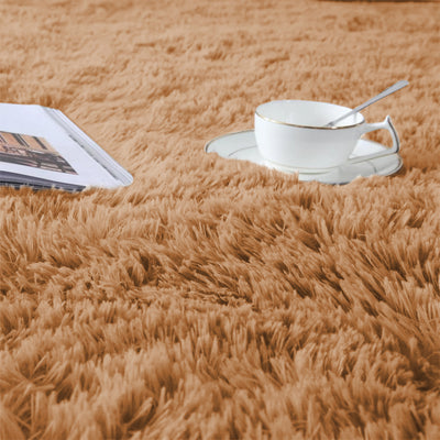 Beige Shaggy Rug Faux Fur Anti Slip Soft Fluffy
