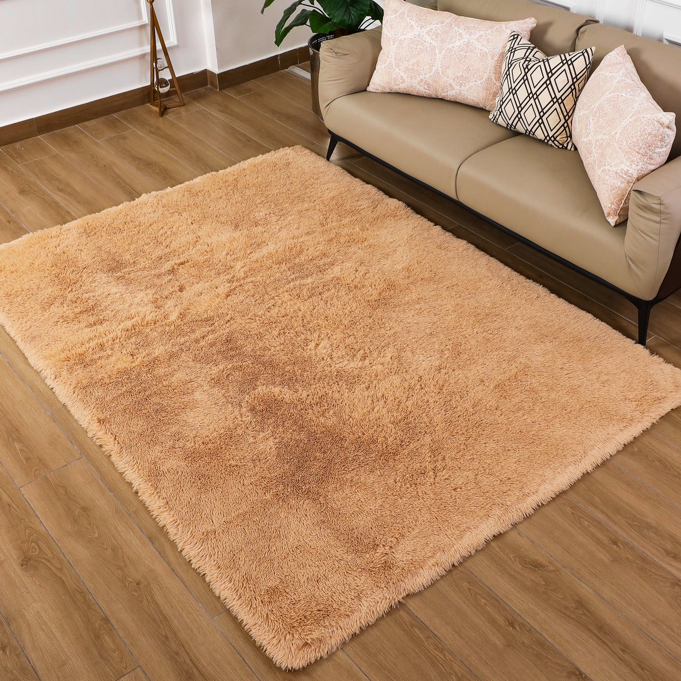 Beige Shaggy Rug Faux Fur Anti Slip Soft Fluffy