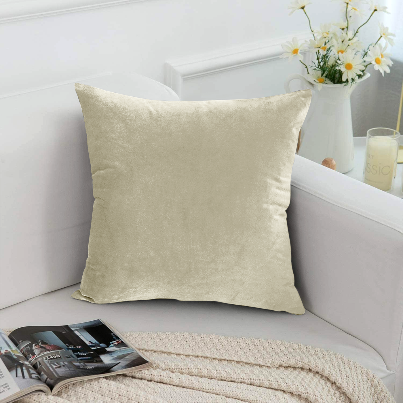 Beige Velvet Cushion Cover & Cushion Fillers Pad