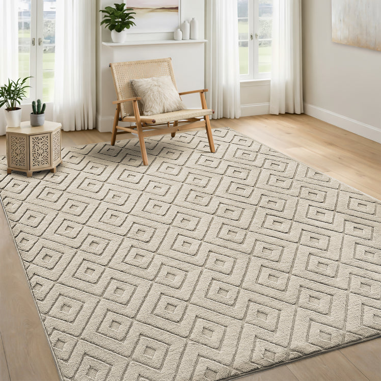 Modern Geometric Tufted Non-Slip High-Low Pattern Rugs