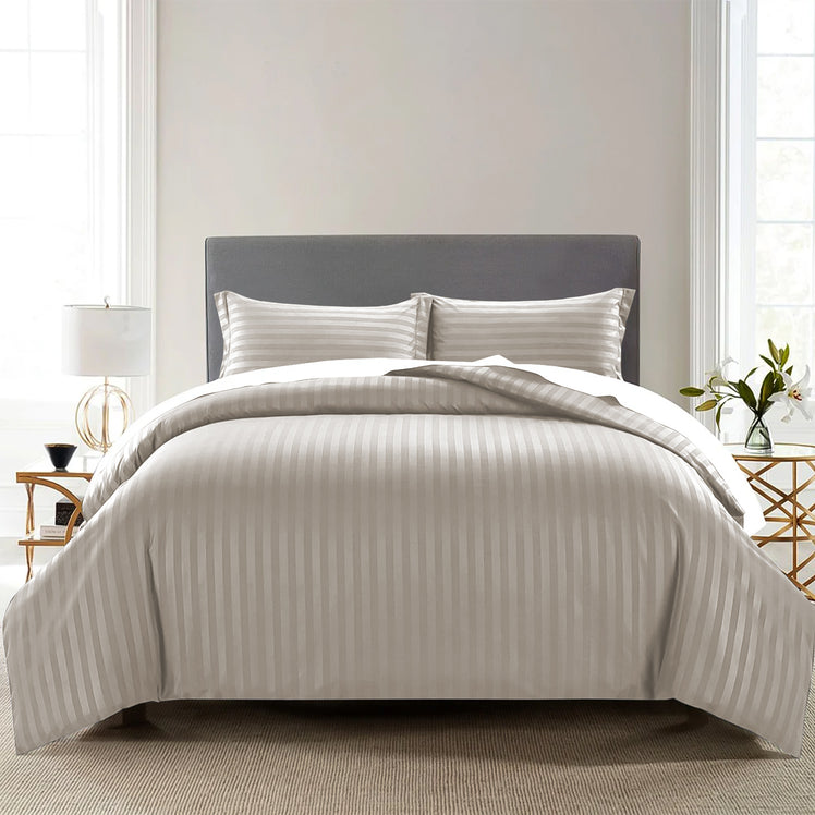 Stripe Beige Duvet Cover Set With Pillowcases