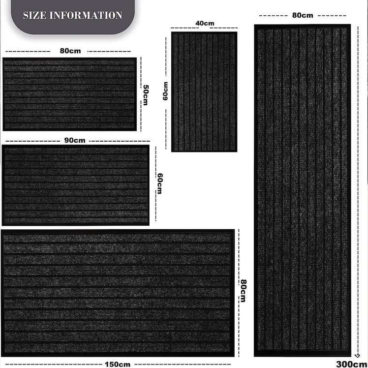 Anti Slip Door Mats Washable Large Rubber Black