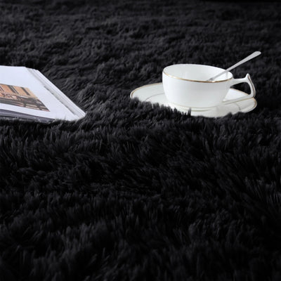 Black Shaggy Rug Faux Fur Anti Slip Soft Fluffy
